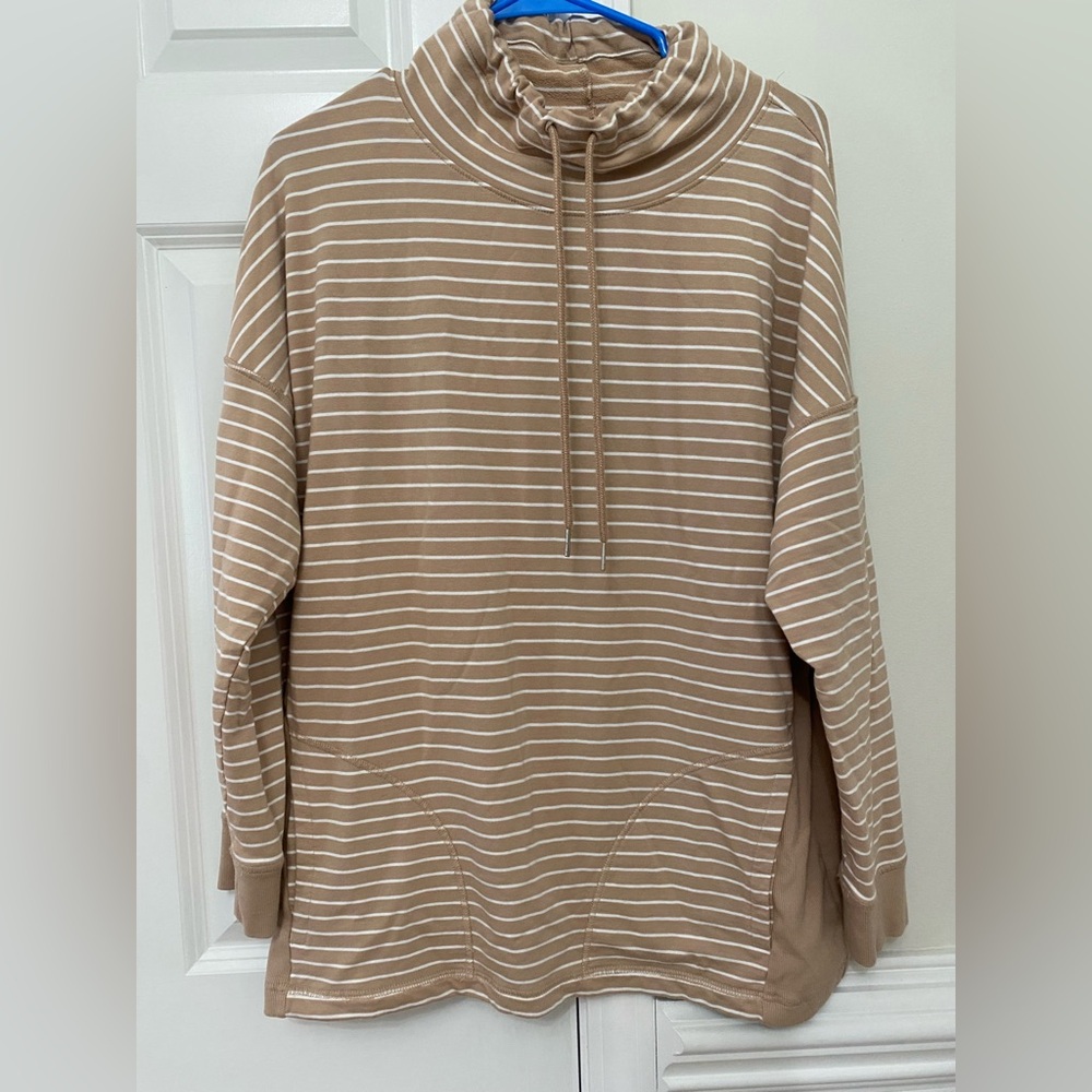 Time And Tru Striped Tan/White Cowl Neck Top Sz Large